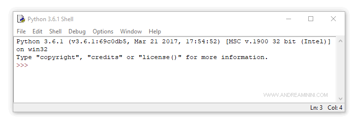il prompt dell'interprete python