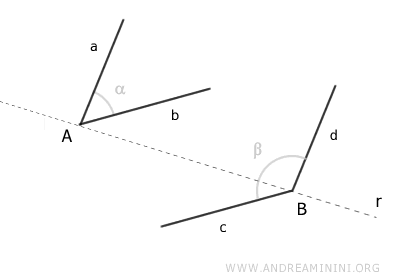 a line passing through the vertices of the angles
