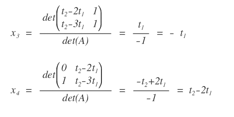Cramer solutions for x3 and x4