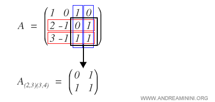 submatrix extracted to compute the minor