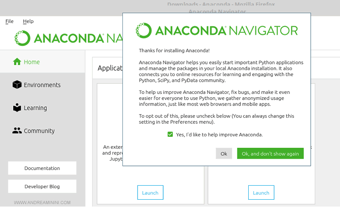 first launch on Anaconda