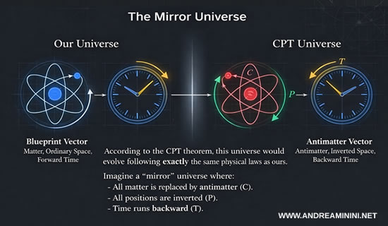 conceptual illustration of a mirror universe under CPT symmetry