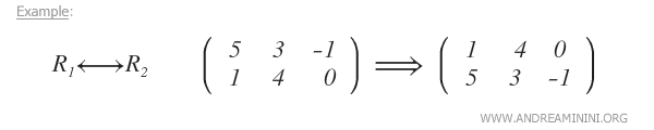 Notation and example of row interchange between two matrices