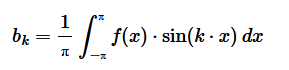 $$ b_k = \frac{1}{&pi;} \int_{-&pi;}^&pi; f(x) \sin (k x) \: dx $$