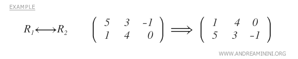 notation and an example of row swapping between two matrices 
