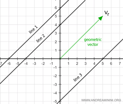 example of a geometric vector and lines parallel to the vector