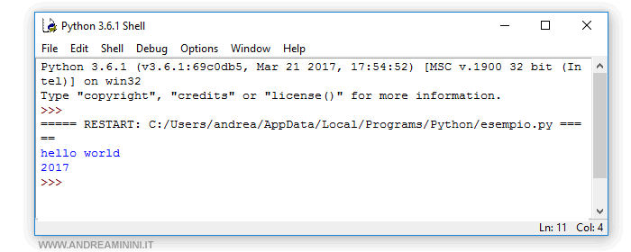 the result of running the compiled executable file