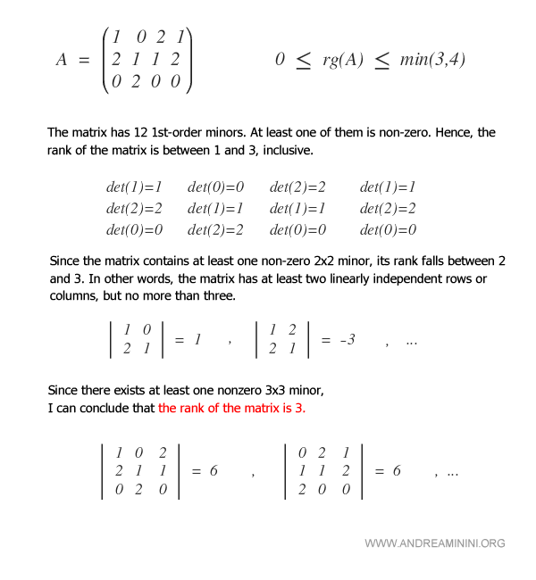 The rank of the matrix is equal to 3