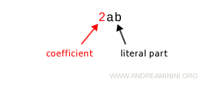 the numerical coefficient and literal part of a monomial