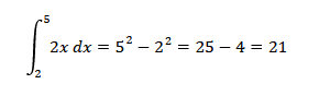 example: integral of f(x) = 2x from 2 to 5