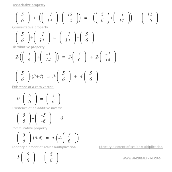 the properties of operations in the vector space