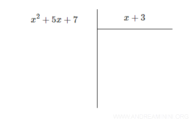 example of polynomial division: x²+5x+7 divided by x+3