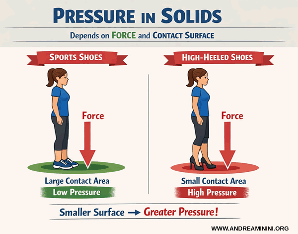 Pressure in solids depends on applied force and contact area