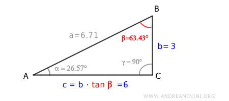 leg c equals the tangent of the opposite angle times the other leg