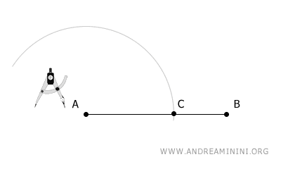 draw an arc centered at A with any radius