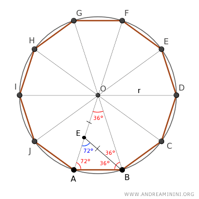 triangle ABE has the third angle of 72°