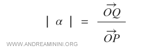 the angular coefficient of vector OQ obtained by scalar multiplication |α|=OQ/OP