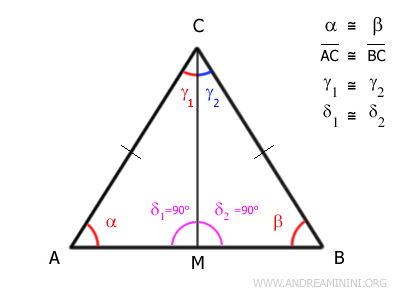 segment CM as the altitude of the isosceles triangle